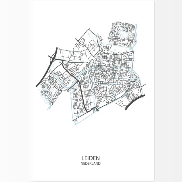 De Lange Koe Poster - Leiden Plattegrond - 42 X 29.7 Cm - Wit