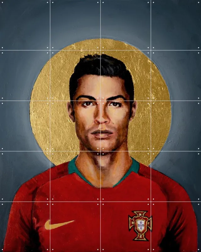 IXXI Cristiano Ronaldo, David Diehl - 80 x 100 cm - Grote wanddecoratie en posters - Kleurrijk, Illustraties, Olieverf, Grafisch Ontwerp, Mancave Rood / Goud