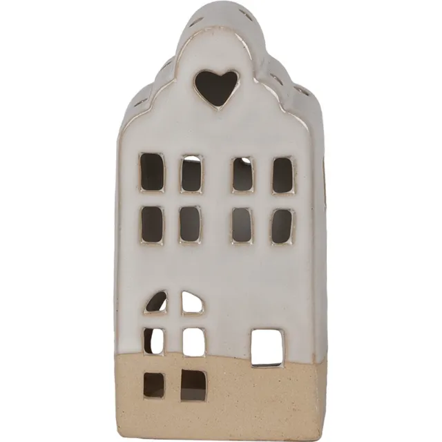 Clayre & Eef Theelichthouder Huis 7x6x14 cm Beige Keramiek