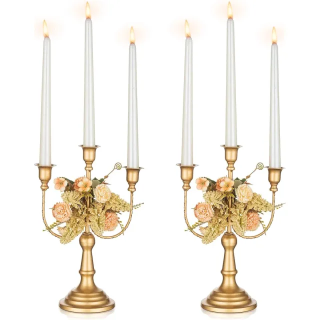 Hoomall Kandelaar 3 armen gouden kandelaar: 2 stuks kandelaar kandelaar standaard metalen kaarsenhouder voor taps toelopende kaarsen bruiloft verjaardagsfeestje eettafel kerstdecoratie