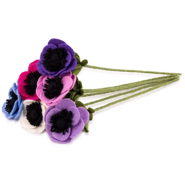 Sjaal met Verhaal Bloemen Wolvilt - Anemoon Assorti - Set 6 stuks - Lila/Wit/Blauw/Fuchsia/Paars/Roze - Homedeco Fairmade - 40cm Bloemen-Anemoon-Assorti-6st