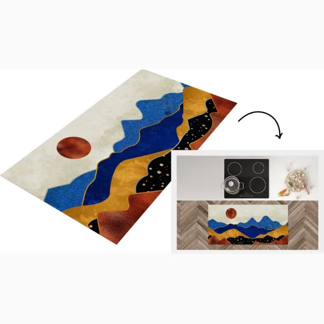 KitchenYeah Keukenloper - Loper keuken - Goud - Marmer - Blauw - Keukenloper vinyl Multicolor