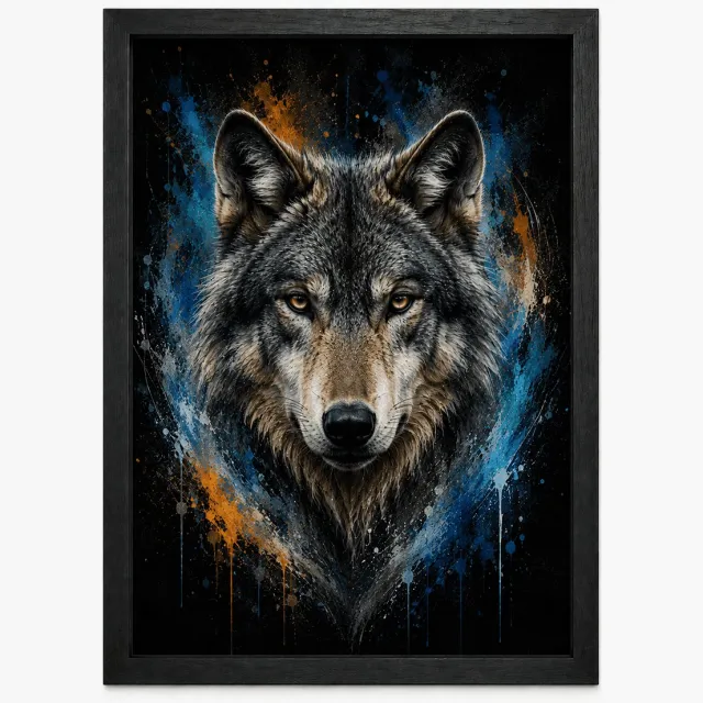 Joshimo Wolf Poster | Dierenposter in Moderne Art Style | Wanddecoratie Woonkamer | Inclusief Zwarte A4 Lijst