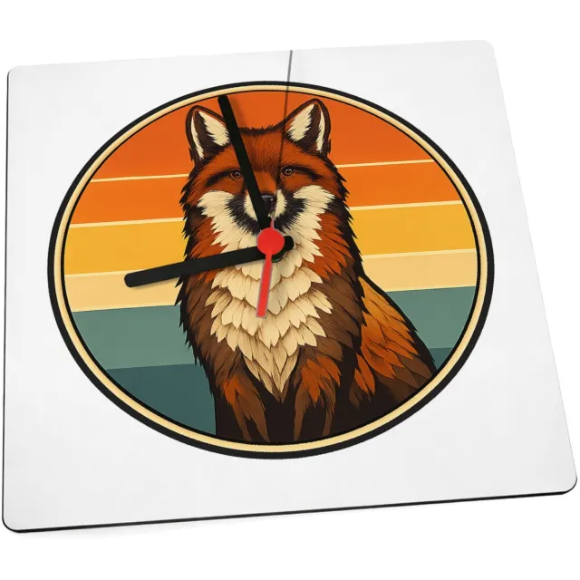 Mr Cadeautjes Klok 19 x 19 - design Een trotse vos op een ronde achtergrond met zonsondergangban | cadeau Wit