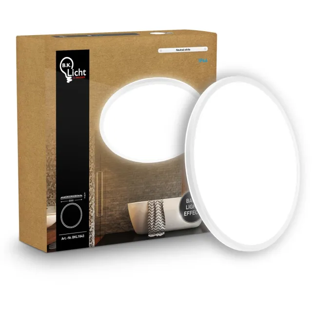 B.K.Licht Shallow - LED Badkamerlamp Plafonniere - paneel plafondlamp - badkamerverlichting met neutraal wit licht - IP44 - Ø29 - wit Wit (rond)