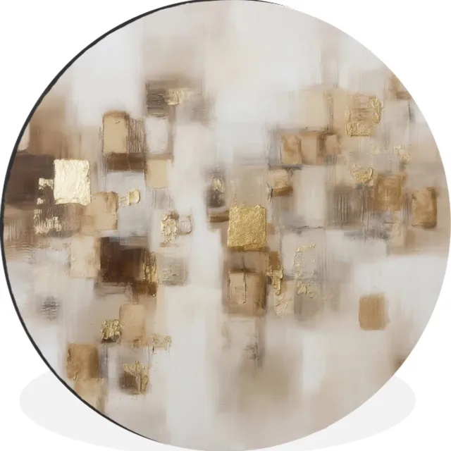 WallCircle Wandcirkel - Muurcirkel - Abstracte vierkanten - Aardetonen - Mistig - Aluminium - Dibond - 30x30 cm - Binnen en Buiten Aardetonen - Mistig - Abstract