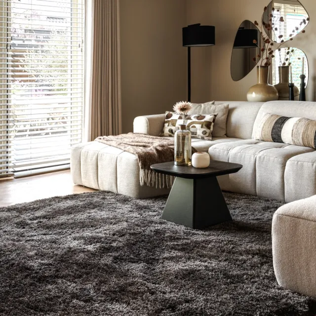 Tapeso Shaggy vloerkleed rond - Meadow antraciet 100