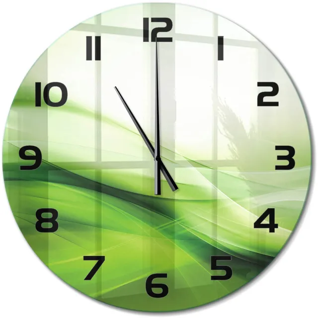 TULUP Wandklok - Groene golven achtergrond Wandklok Glas Decoratie - fi60 cm - Groente Gekleurde Glazen Klok - Zwarte handen - Ronde Klok - Klok Glas Met Opdruk - Moderne Wandklok Glas