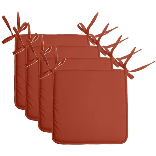 Stof Textile Home stoelkussens - 4x - terracotta - 38 x 38 x 3 cm - voor binnen - touwtjes sluiting - zitkussens plat - vierkant Terracotta bruin