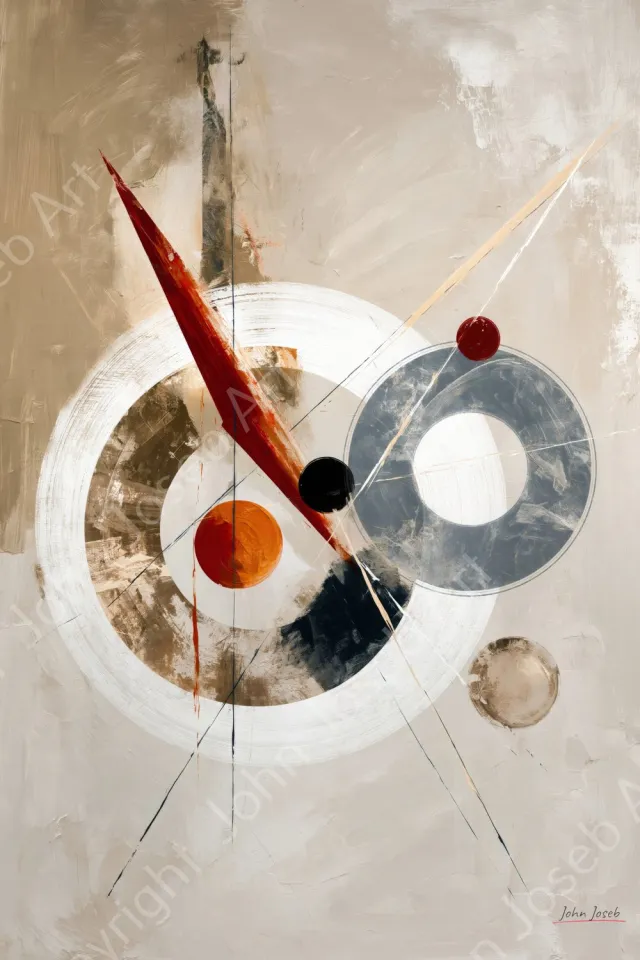 John Joseb Art (Aluminium) 40x60 | Abstract, cirkels, Kandinsky stijl, Japandi, non figuratief, kunst, wit, grijs, bruin, beige, blauw, rood, modern | foto-schilderij op dibond, metaal wanddecoratie Aluminium, dikte 3 mm