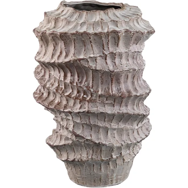 PTMD Talan Beige Round Wavy Ribbed Ceramic Vase B