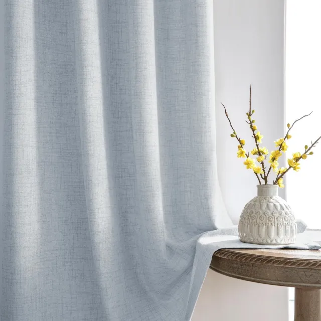 Ibenzoa Gordijnen met plooiband in grijze linnen-look voor optimale lichtinval en privacy, set van 2 stuks, 210x140cm grijs