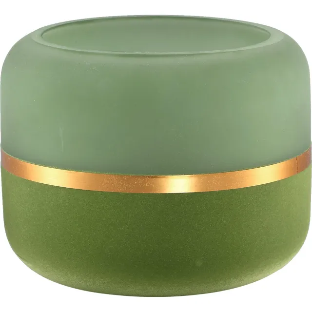 PTMD kaarsenhouder - Dorotah groen glazen windlicht rond met gouden rand L diameter 18 cm.