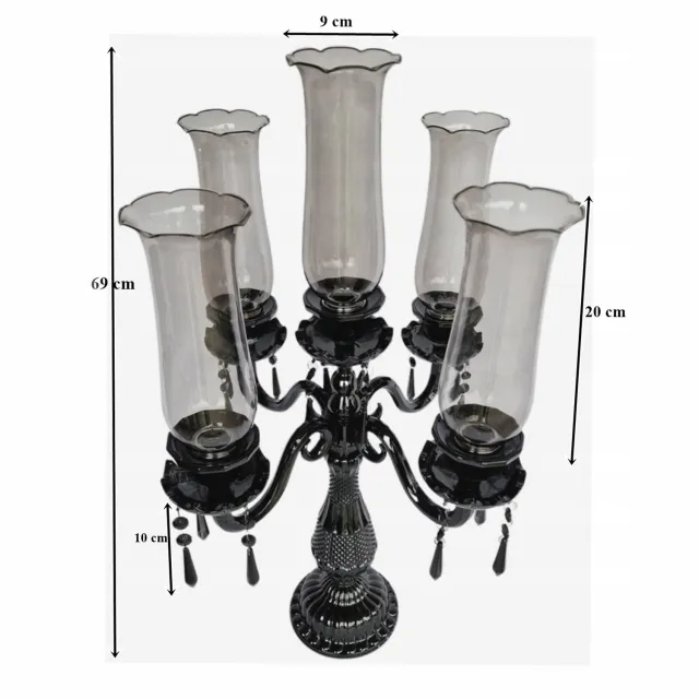 Madex Zwarte glazen kandelaar 69 cm, 5 armen - Stijlvolle decoratie