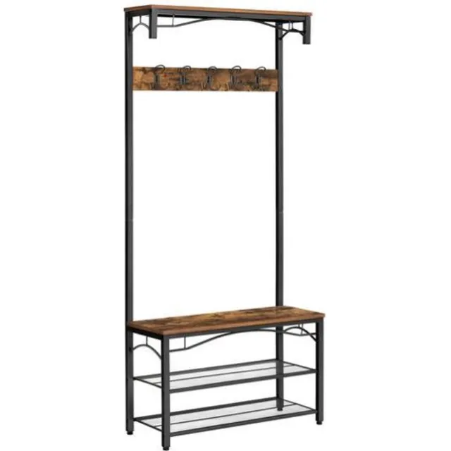 Segenn 's Livingston kapstok - kapstok staand - kapstok haken - met schoenenrek - Garderoberek - kapstokken - metalen frame 80 x 32 x 178,5 cm Donkerbruin (vintage)