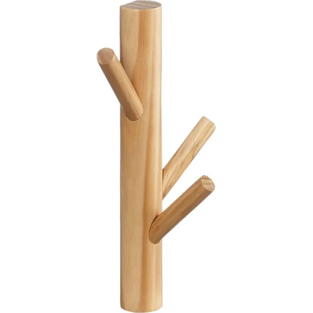 Furniteam Boom Wand Kapstok Met Drie Haken, Afmeting: L17xH32 cm, Naturel