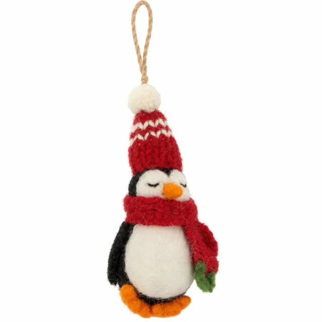Yoko Meshi Ornament vilt kerst penguin muts/sjaal rood