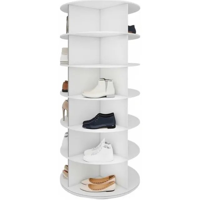 J.T.R Draaibare Schoenenrek Toren 6 Niveaus 360° – Wit Rond Opbergrek voor 24 Schoenen, Lazy Susan Carrousel voor Hoeden en Tassen.