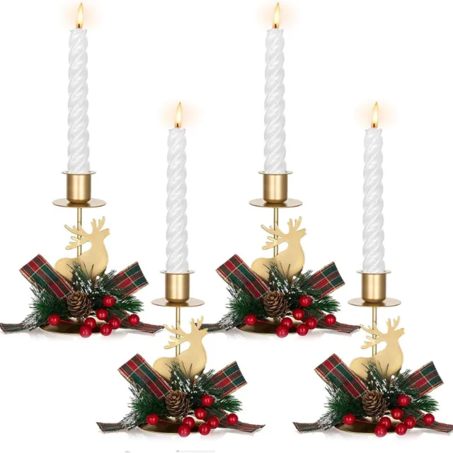 PEAM Kandelaar Set met Kerstboog Decor Gouden Kaarsenhouders Set van 4 Decoratieve Herten Kandelaren als Centerpieces voor Kersttafel en Haarddecoratie gold