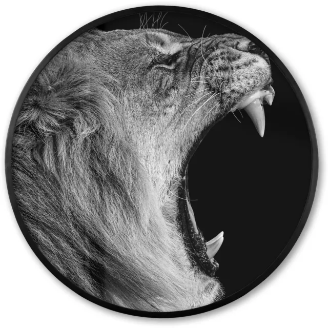 FrameYourWall Poster in lijst Rond - Fotolijst 60x60 cm - Posters - Dieren - Leeuw - Zwart - Wit - Portret - Ronde posterlijst zwart - Decoratie - Wanddecoratie woonkamer - Muurdecoratie slaapkamer Multicolor