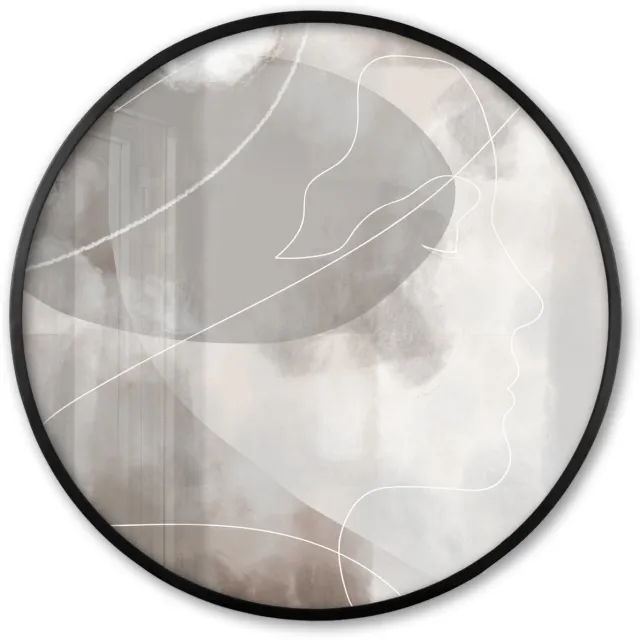 FrameYourWall Poster in lijst Rond - Fotolijst 80x80 cm - Posters - Verf - Grijs - Line art -Abstract - Ronde posterlijst zwart - Decoratie - Wanddecoratie woonkamer - Muurdecoratie slaapkamer Multicolor