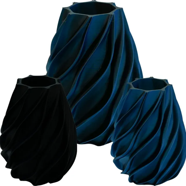 Lovora Oliva organische vaas – Decoratieve vaas - Zwart / Blauw - 3d geprinte vaas – geschikt voor droogbloemen - 34CM