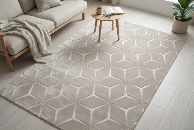 Padiro design laagpolig vloerkleed 80 x 150 cm - lichtbeige - modern geometrisch patroon - voor vloerverwarming - van polyester en katoen