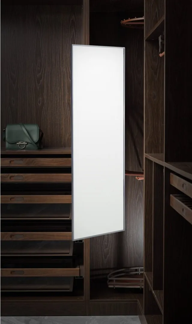 Milano Luxurious Kastspiegel Antraciet - 120x35 cm - Uittrekbare en draaibare kastspiegel - Passpiegel met aluminium omlijsting - Soepel uittrekbaar