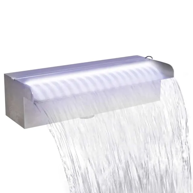 vidaXL Zwembadwaterval met LED's rechthoekig 30 cm roestvrij staal Zilver