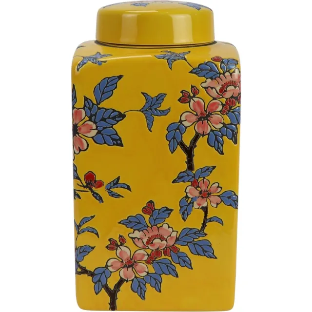 Fine Asianliving Chinese Gemberpot Porselein Geel Bloemen Handgeschilderd D14xH26cm Geel, Multicolour