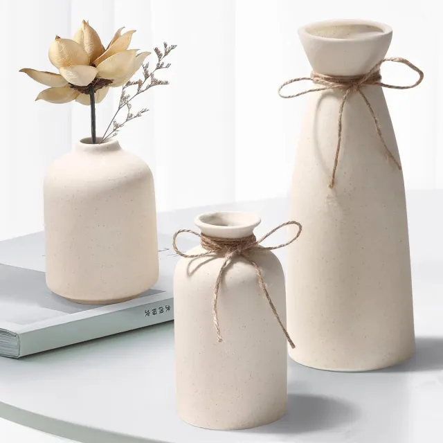 Unyqoos Set van drie elegante keramische vazen voor moderne interieurdecoratie beige