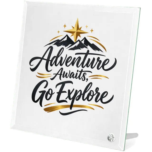 Mr Cadeautjes Glasframe 20 x 20 - design Een luxe reisquote met een andere natuurlijke ondergrond en | cadeau Wit