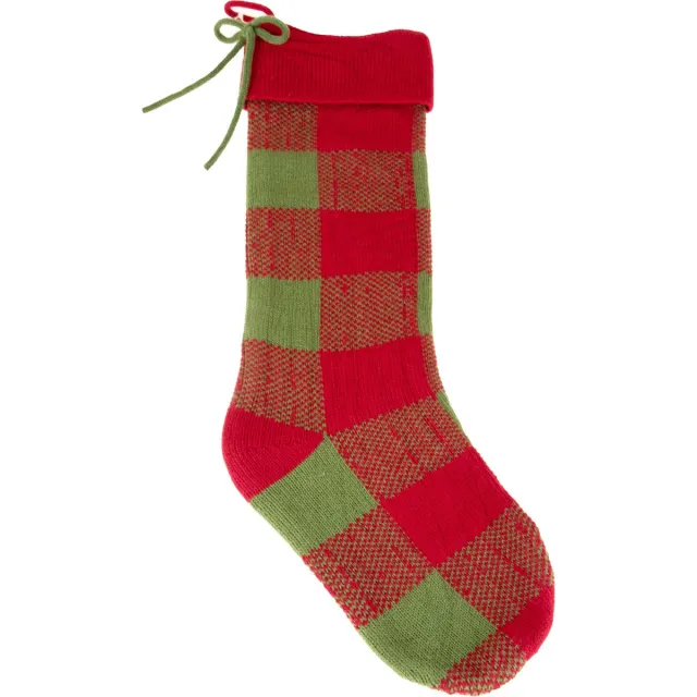 Bianchidino Kerstsok Tartan met pon pon - H58cm groen rood