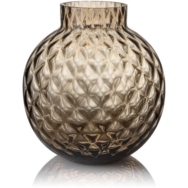 Skloglass Handgemaakt kristallen Dahlia vaas 20cm - Smoke