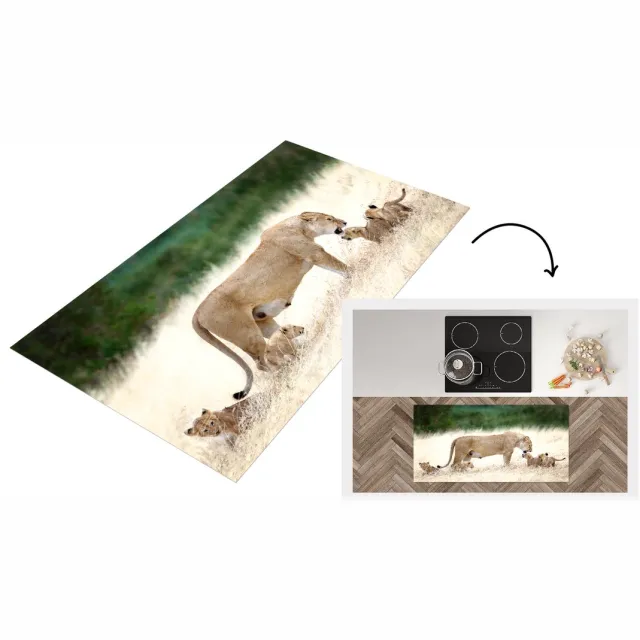 KitchenYeah Keukenloper - Loper keuken - Leeuw - Gras - Welp - Familie - Keukenloper vinyl multicolor, foto 2
