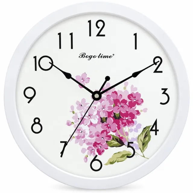 SWGOTA Stille wandklok met witte rand en kersenbloesemmotief - Rond, diameter 29,8 cm, dikte 4,2 cm - Analoge klok voor woonkamer en kantoor