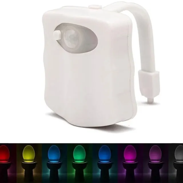 oneay Kleurrijk nachtlampje voor het toilet met bewegingssensor, toiletverlichting, automatische badkamerverlichting, toiletbrilverlichting met bewegingssensor, nachtlampje, 8 kleurwisselingen Wit