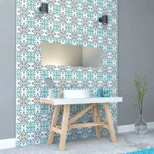 Ambiance Sticker Zelfklevende tegelmuurstickers voor keuken en badkamer - 24 Azulejos Catalina cementtegelstickers - 24 stickers 10x10cm Multi color