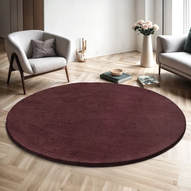 the carpet RELAX – Extra Zacht & Wasbaar Vloerkleed tot 30°C met Antislip Onderzijde – Fluweelachtige Structuur – Voor Slaapkamer of Woonkamer – Bordeaux, rond 160 cm