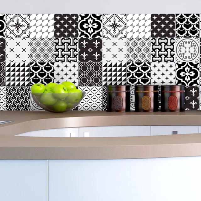 Ambiance Sticker Zelfklevende tegelmuurstickers voor keuken en badkamer - 16 tegelstickers, antieke ornamenten, grijstinten - 16 stickers, 20x20cm Multi color