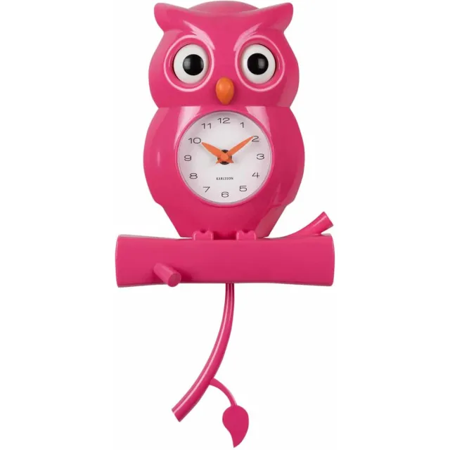 Karlsson Wandklok Owl Pendulum - Roze - 20x8.5x37.5cm - Wandklok Scandinavisch