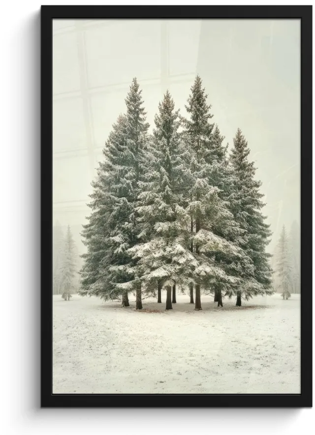 FrameYourWall Poster in lijst - Fotolijst 40x60 cm - Posters - Bomen - Sneeuw - Wit - Posterlijst zwart - Decoratie - Wanddecoratie woonkamer - Muurdecoratie slaapkamer