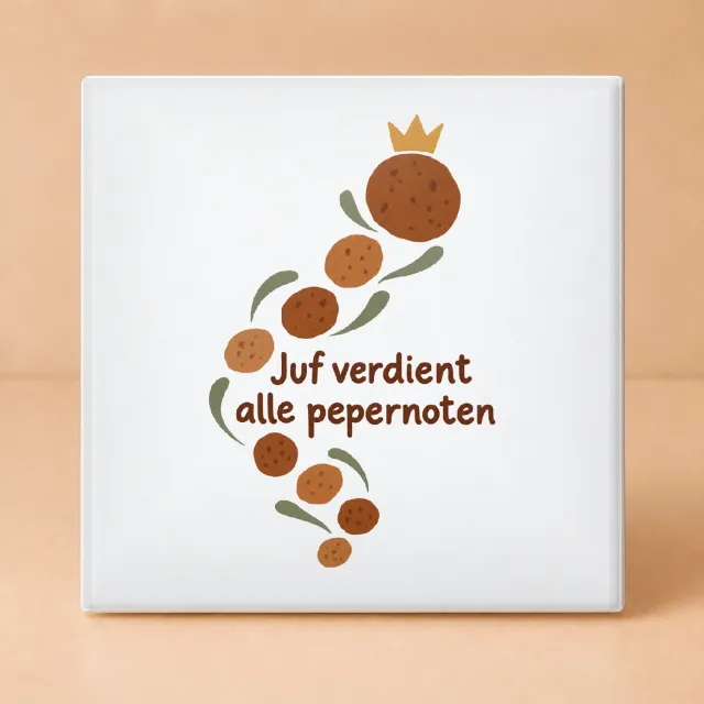 Bedruk King Speelse Juf verdient alle pepernoten Tegel – Unieke Matisse-stijl decoratie voor leraren en scholen - 11 x 11 cm Wit