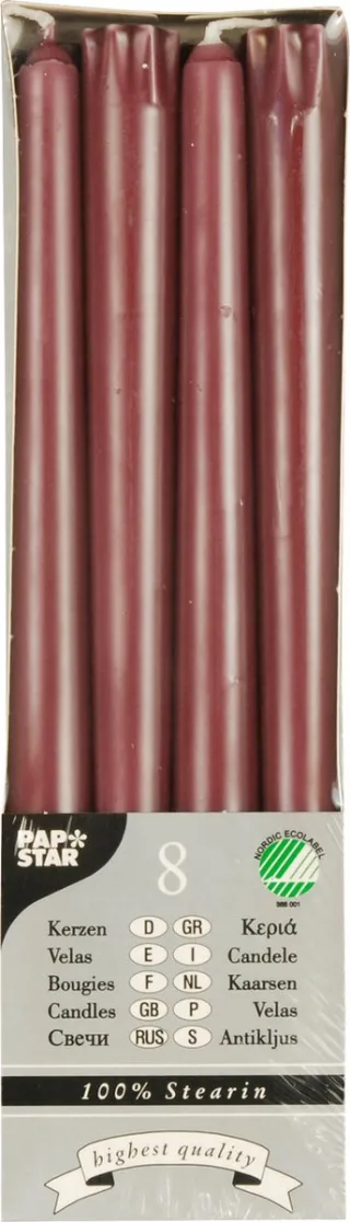 Conpax Candles Dinerkaarsen/kandelaarkaarsen Nordic - 8x stuks - koper bruin - 7 branduren - 25 cm
