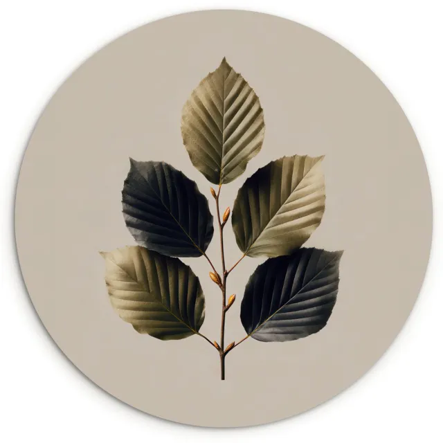WallCircle Wandcirkel 120x120 cm - Muurcirkel Beukenbladeren - Bruin - Groen - neutraal - Muurdecoratie woonkamer - Wanddecoratie slaapkamer - Kamer decoratie accessoires - Ronde schilderijen