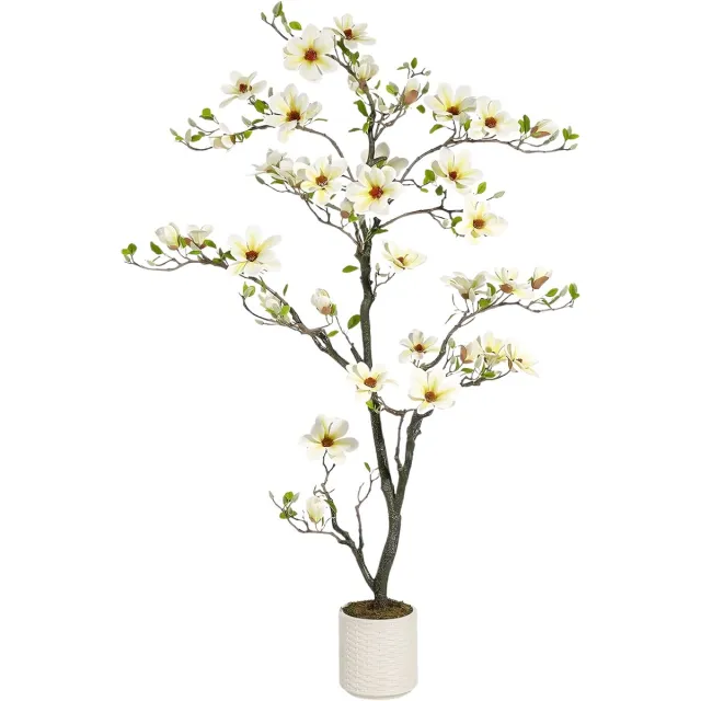 Happiq Kunstmatige Magnolia Boom 180 cm - Grote Kunstplant voor Binnen & Buiten - Realistische Bloesem Wit