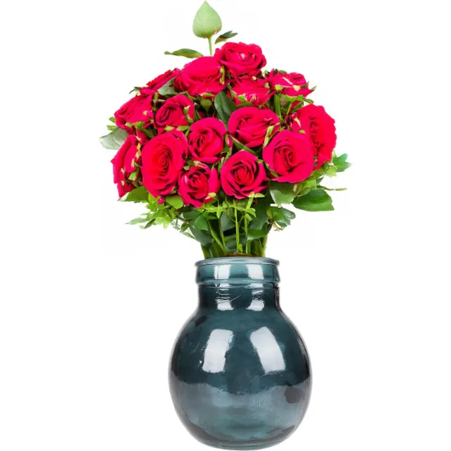 Natural Living Bloemenvaas Lourdes - donkerblauw transparant - gerecycled glas - 20 x 24 cm - Ronde bol vorm vazen