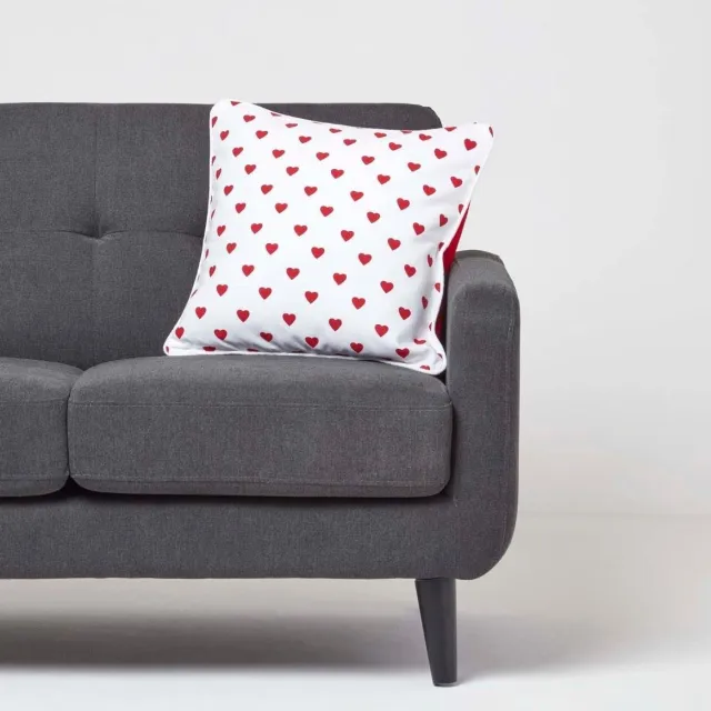 Homescapes Rode Harten Katoenen Kussenhoes 45x45cm Rood