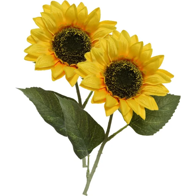 Everlands Kunstbloem Zonnebloem tak - 2x - 64 cm - geel - kunst zijdebloem - decoratie bloemen