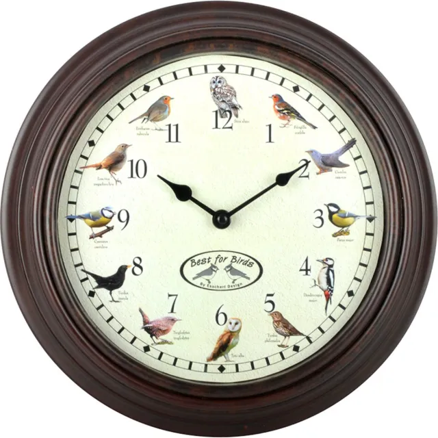 Best for Birds Wandklok - met vogels en geluiden - 30 cm - Klokken Bruin